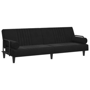 Rozkładana sofa Czarny Aksamit vidaXL 471235 Rozkładana sofa Czarny Aksamit vidaXL 471235