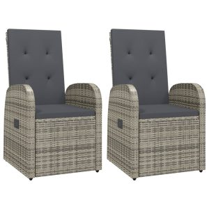 Rozkładane fotele ogrodowe, 2 szt, poduszki, rattan PE, szare 669048