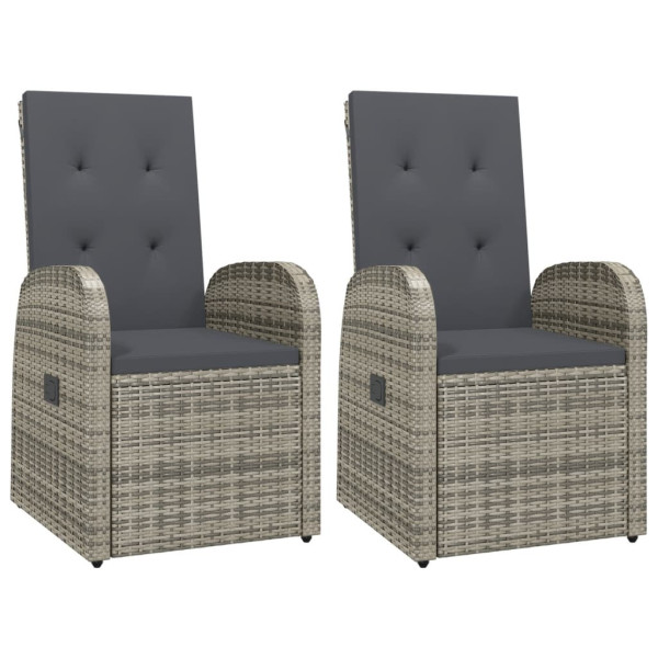 Rozkładane fotele ogrodowe, 2 szt, poduszki, rattan PE, szare 669048
