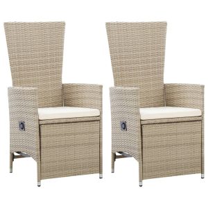Rozkładane krzesła ogrodowe 2 szt., poduszki, rattan PE, beżowe 669094