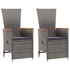 Rozkładane krzesła ogrodowe 2 szt., poduszki, rattan PE, szare 669099