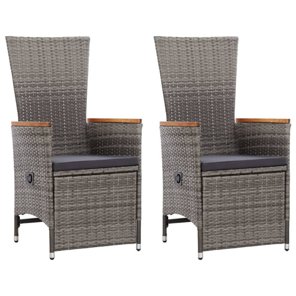 Rozkładane krzesła ogrodowe 2 szt., poduszki, rattan PE, szare 669099