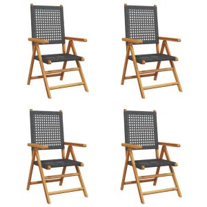 Rozkładane krzesła ogrodowe, 4 szt, czarne, polirattan i drewno 668081 Rozkładane krzesła ogrodowe, 4 szt, czarne, polirattan i drewno 668081