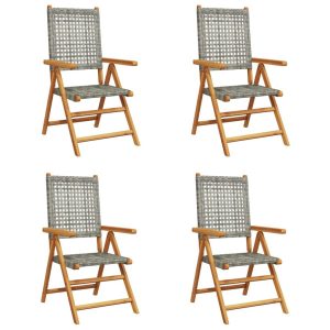 Rozkładane krzesła ogrodowe, 4 szt., szare, polirattan i drewno 668139 Rozkładane krzesła ogrodowe, 4 szt., szare, polirattan i drewno 668139