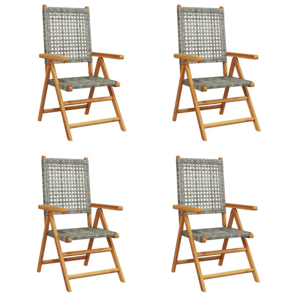 Rozkładane krzesła ogrodowe, 4 szt., szare, polirattan i drewno 668139
