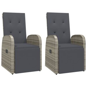 Rozkładane krzesła ogrodowe, poduszki, 2 szt., szare, rattan PE 669117 Rozkładane krzesła ogrodowe, poduszki, 2 szt., szare, rattan PE 669117
