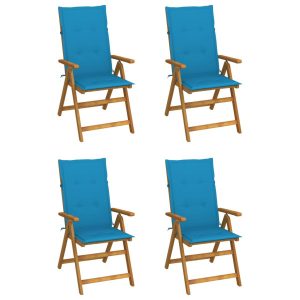 Rozkładane krzesła ogrodowe z poduszkami, 4 szt., lita akacja 562668 Rozkładane krzesła ogrodowe z poduszkami, 4 szt., lita akacja 562668