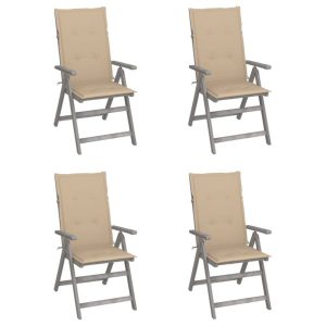 Rozkładane krzesła ogrodowe z poduszkami, 4 szt., lita akacja 668077 Rozkładane krzesła ogrodowe z poduszkami, 4 szt., lita akacja 668077