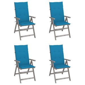 Rozkładane krzesła ogrodowe z poduszkami, 4 szt., lita akacja 668141 Rozkładane krzesła ogrodowe z poduszkami, 4 szt., lita akacja 668141