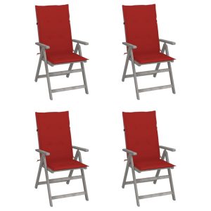 Rozkładane krzesła ogrodowe z poduszkami, 4 szt., lita akacja 668159 Rozkładane krzesła ogrodowe z poduszkami, 4 szt., lita akacja 668159