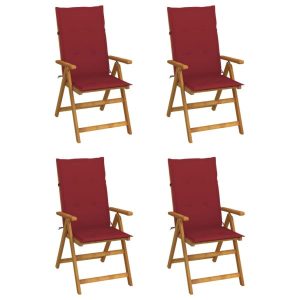 Rozkładane krzesła ogrodowe z poduszkami, 4 szt., lita akacja 562683 Rozkładane krzesła ogrodowe z poduszkami, 4 szt., lita akacja 562683