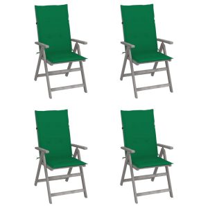 Rozkładane krzesła ogrodowe z poduszkami, 4 szt., lita akacja 668205 Rozkładane krzesła ogrodowe z poduszkami, 4 szt., lita akacja 668205