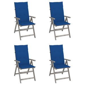 Rozkładane krzesła ogrodowe z poduszkami, 4 szt., lita akacja 668240 Rozkładane krzesła ogrodowe z poduszkami, 4 szt., lita akacja 668240