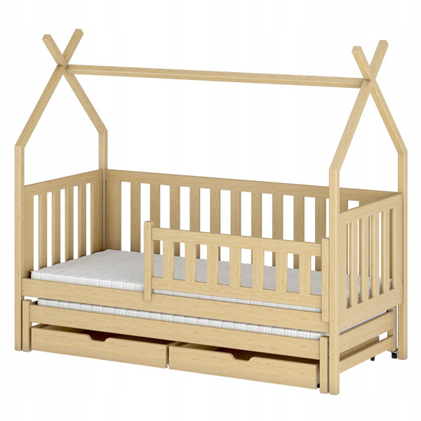 Rozkładane łóżko tipi ze stelażem flex i szufladami TYTUS 80x190 sosna 878904