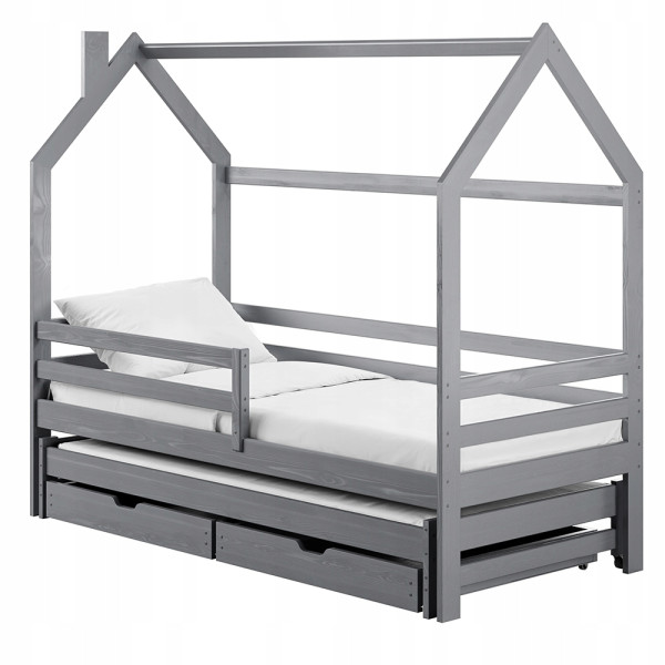 Rozkładane łóżko w kształcie domku do pokoju dziecka DANEK 80x160 popiel 856730