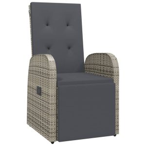 Rozkładany fotel ogrodowy z poduszką, rattan PE, szary 669092 Rozkładany fotel ogrodowy z poduszką, rattan PE, szary 669092