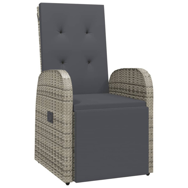 Rozkładany fotel ogrodowy z poduszką, rattan PE, szary 669092