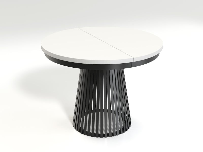 Rozkładany Stół LAMELLA 100-140-180 cm Biały Okrągły Metalowa Podstawa 722870