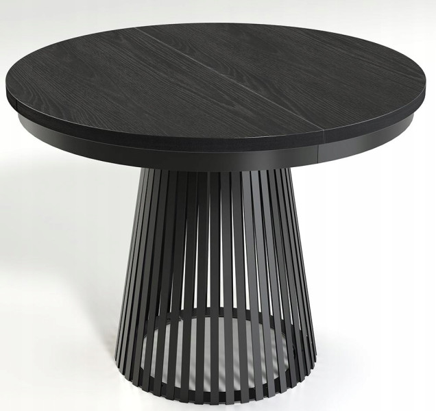Rozkładany Stół LAMELLA 100-140-180 cm Czarny Okrągły Metalowa Podstawa 722857