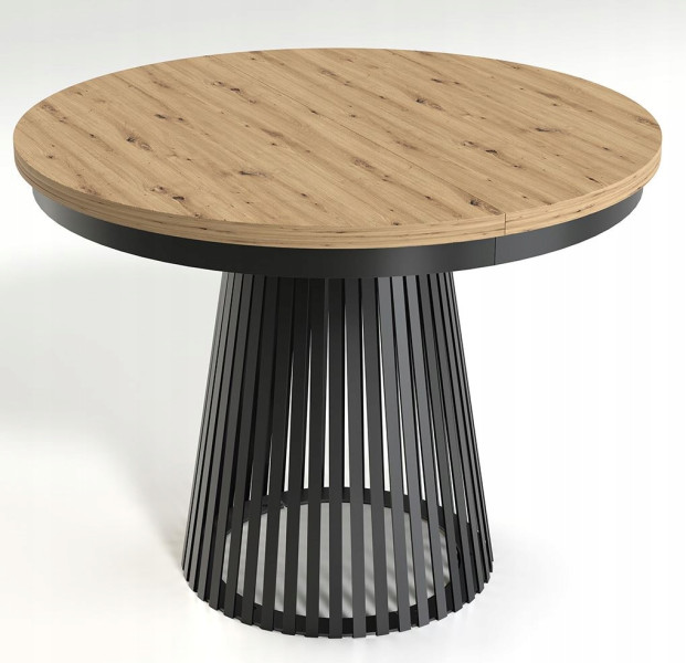 Rozkładany Stół LAMELLA 100-140-180 cm Dąb Artisan Okrągły Metalowa Podstaw 722863