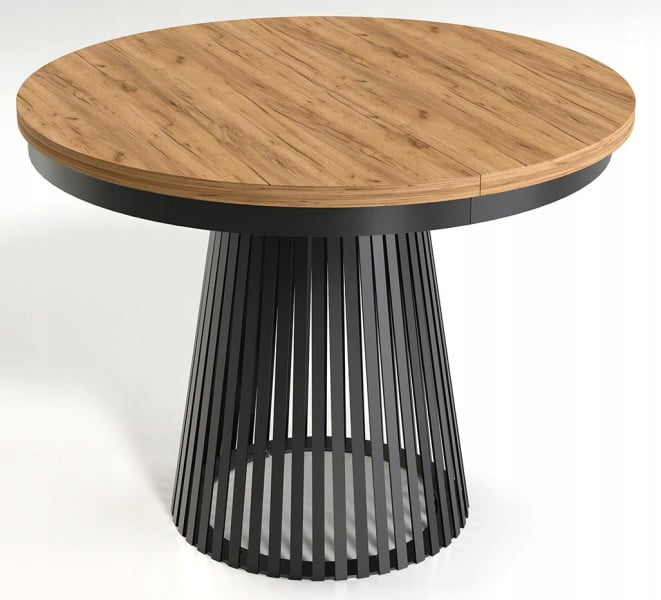 Rozkładany Stół LAMELLA 100-140-180 cm Dąb Craft Okrągły Metalowa Podstawa 722864