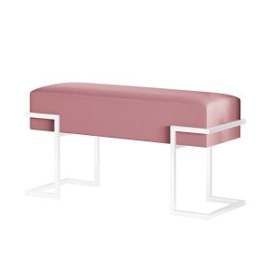 Różowa ławka CELY 80 na białym stelażu tkanina velvet 351407