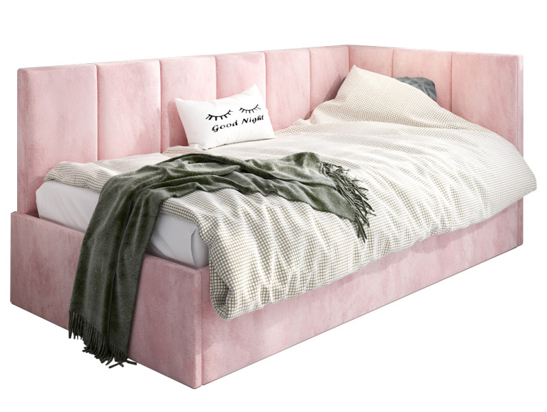 Różowa młodzieżowa sofa welurowa 120x200 - Joeno 353871