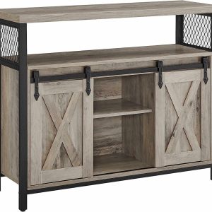 Rustykalna Szaro-Czarna Komoda 100 cm z Drzwiami Przesuwnymi 763370 Rustykalna Szaro-Czarna Komoda 100 cm z Drzwiami Przesuwnymi 763370
