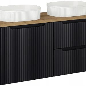 RYFLOWANA CZARNA szafka NOVA BLACK z umywalkami i blatem 120 335678 RYFLOWANA CZARNA szafka NOVA BLACK z umywalkami i blatem 120 335678