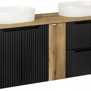 RYFLOWANA CZARNA szafka NOVA BLACK z umywalkami i blatem 335679 RYFLOWANA CZARNA szafka NOVA BLACK z umywalkami i blatem 335679