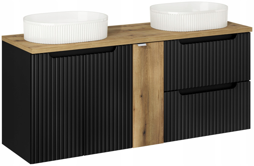 RYFLOWANA CZARNA szafka NOVA BLACK z umywalkami i blatem 335679