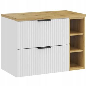 Ryflowana szafka łazienkowa 80 cm ADEL WHITE z regałem i blatem Dąb Artisan 742726 Ryflowana szafka łazienkowa 80 cm ADEL WHITE z regałem i blatem Dąb Artisan 742726