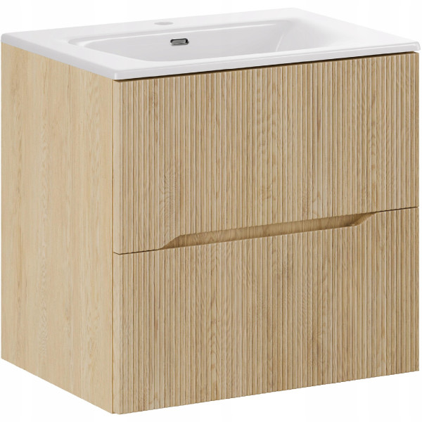 Ryflowana szafka NORDIC CREMONA DĄB 60 cm z białą umywalką 646453