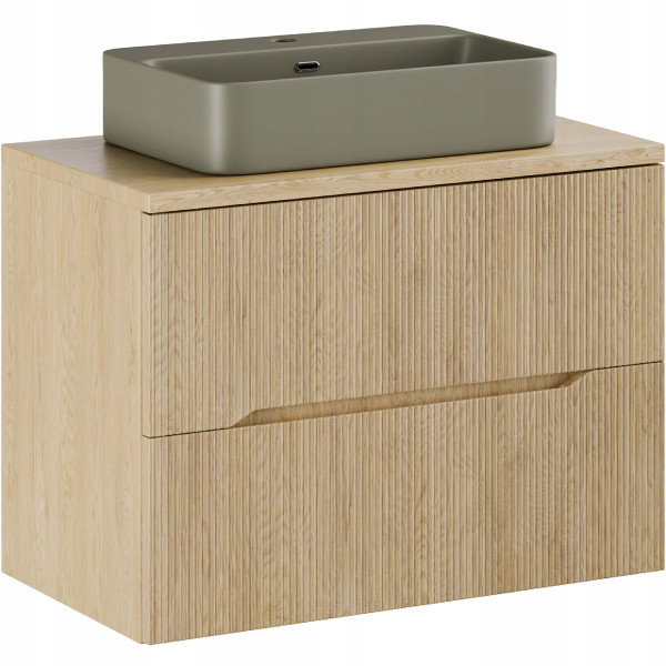 Ryflowana szafka NORDIC CREMONA DĄB z blatem 80 cm i umywalką zielony mat 646449