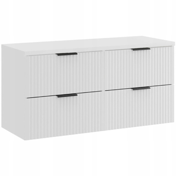 Ryflowana szafka pod umywalkę 120 cm ADEL WHITE z białym blatem 643698