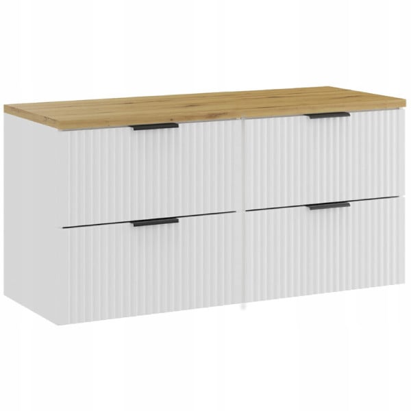 Ryflowana szafka pod umywalkę 120 cm ADEL WHITE z blatem DĄB ARTISAN 643706