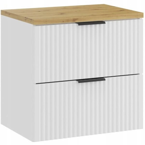 Ryflowana szafka pod umywalkę 60 cm ADEL WHITE z blatem DĄB ARTISAN 643701