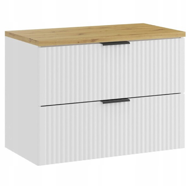 Ryflowana szafka pod umywalkę 80 cm ADEL WHITE z blatem DĄB ARTISAN 643697