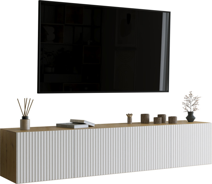 Ryflowana szafka RTV 200 cm LORI dąb artisan 992489
