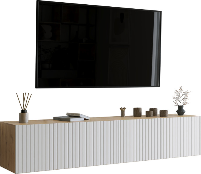 Ryflowana szafka RTV 200 cm LORI dąb artisan 992486