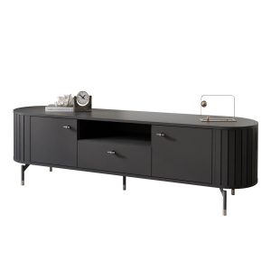 Ryflowana szafka RTV SENTO 180 cm z szufladą – czarny 712403