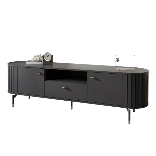 Ryflowana szafka RTV SENTO 180 cm z szufladą - czarny 712403