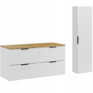 Ryflowane meble ADEL WHITE szafka z blatem DĄB ARTISAN 120 cm + słupek 627777