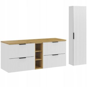 Ryflowane meble ADEL WHITE szafka z regałem i blatem ARTISAN 140cm + słupek 627771
