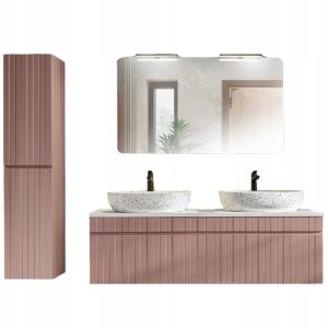 Ryflowane meble ICONIC ROSE 2 umywalki, lustro i lampy LED 335695