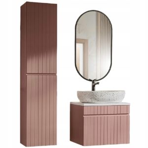 Ryflowane meble ICONIC ROSE z umywalką i lustrem LED 335688