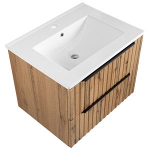 Ryflowany Zestaw Łazienkowy 60cm Szafka z Umywalką Dąb Wotan Amy 742717
