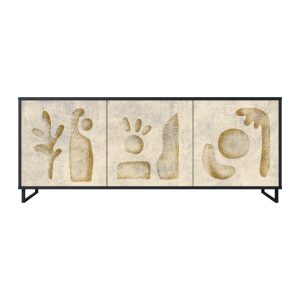 SAND SCULPTURES Komoda 3 drzwi Czarna-Metalowa ramka czarna 441647 SAND SCULPTURES Komoda 3 drzwi Czarna-Metalowa ramka czarna 441647