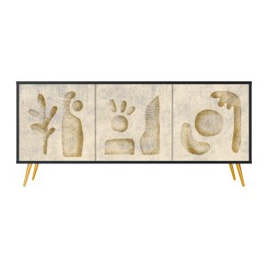 SAND SCULPTURES Komoda 3 drzwi Czarna-Metalowa szpilka złota 441608 SAND SCULPTURES Komoda 3 drzwi Czarna-Metalowa szpilka złota 441608